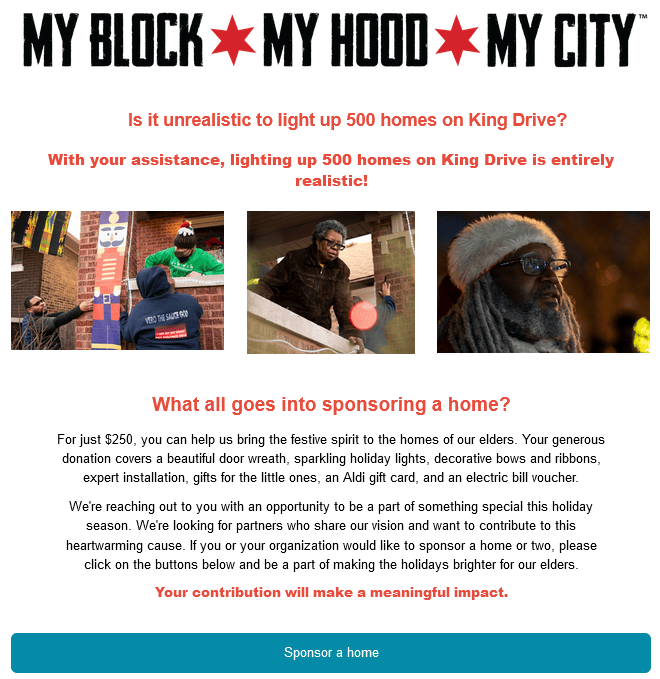 My Block My Hood My City's Holiday Lights email screencap