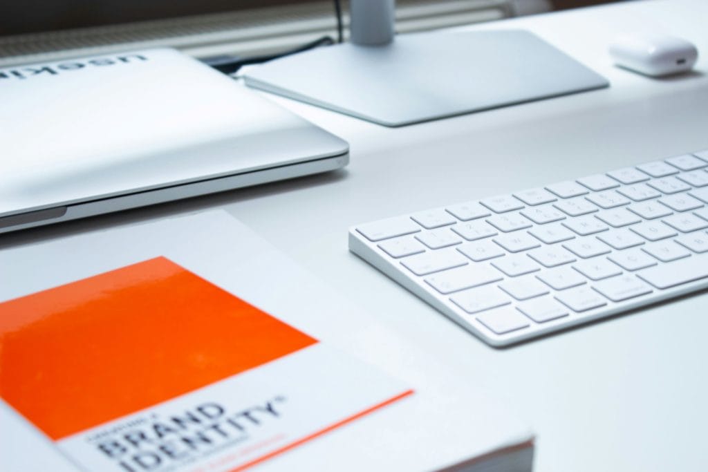 desk with brand identity book