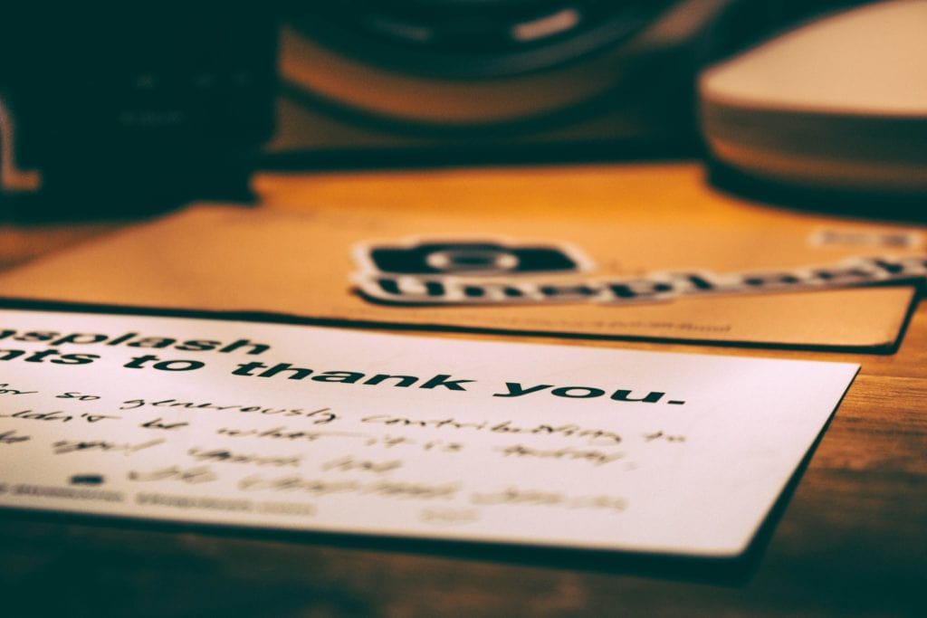 Unsplash thank you note