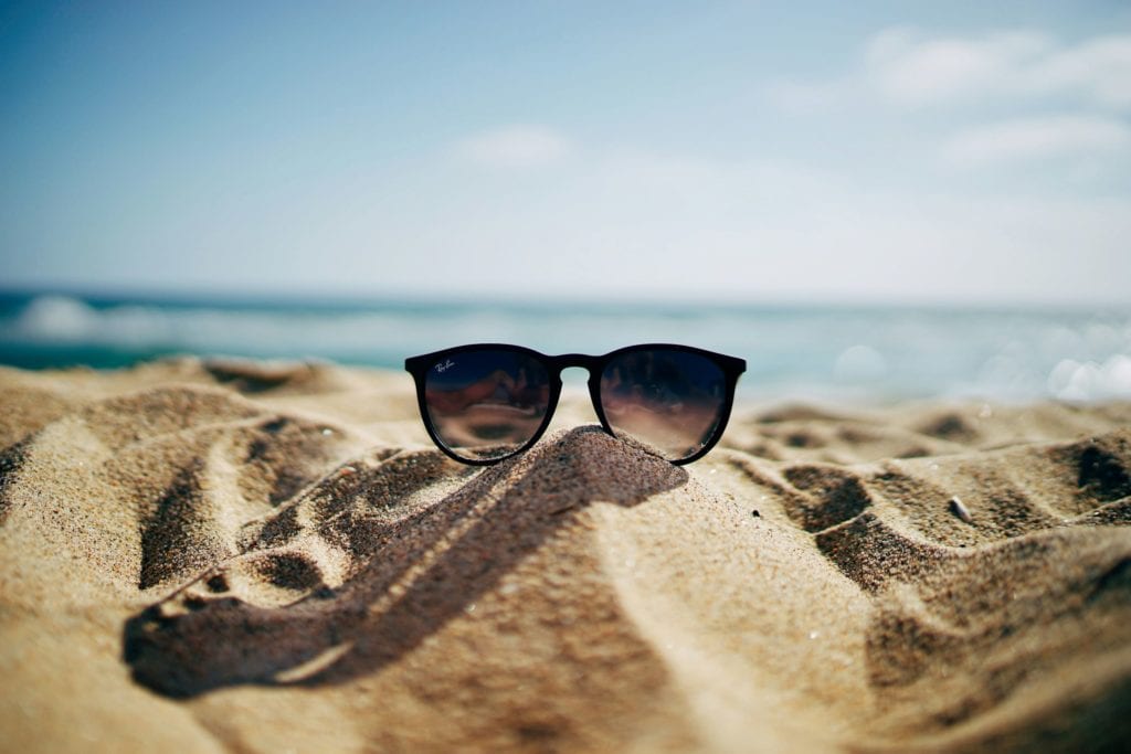 sunglasses on a sandy beach