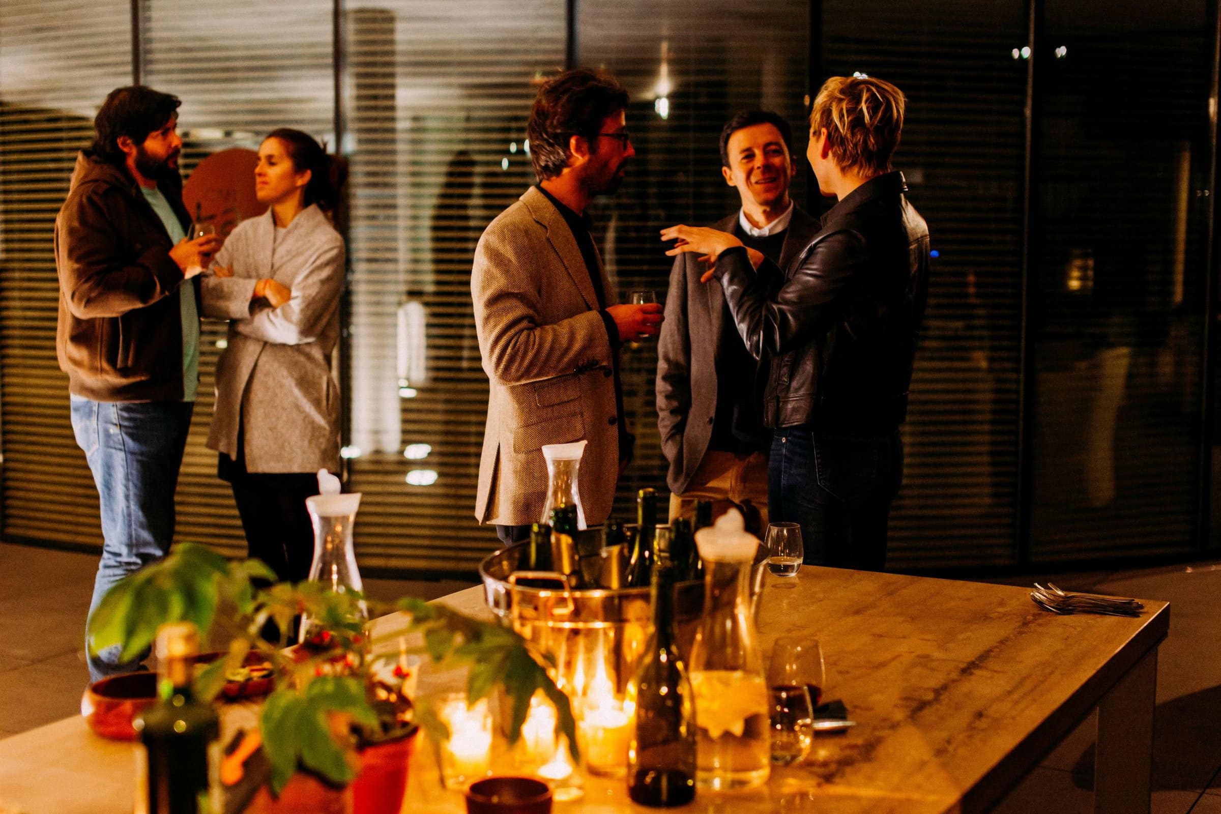 fundraiser gala with people talking and drinking