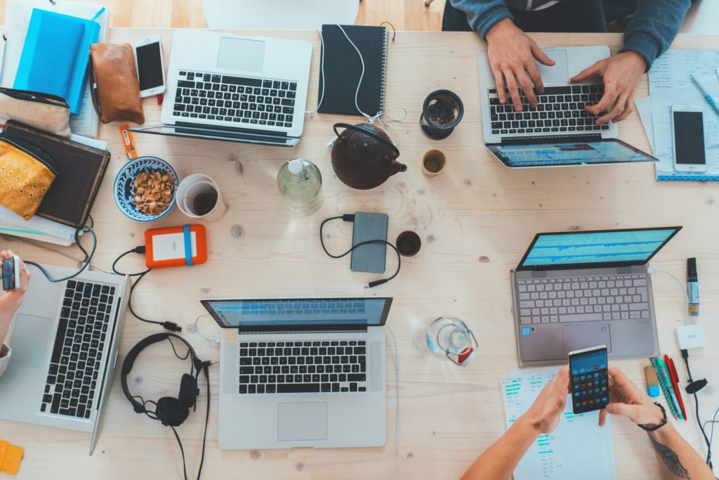 laptops on group desk