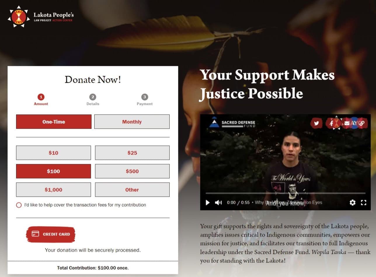 Lakota People's Law Project donation page screenshot