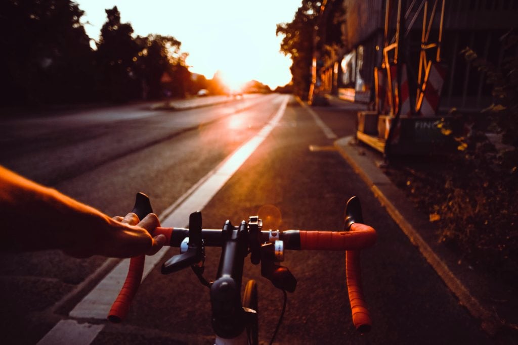 bicycle handlebars and sunrise